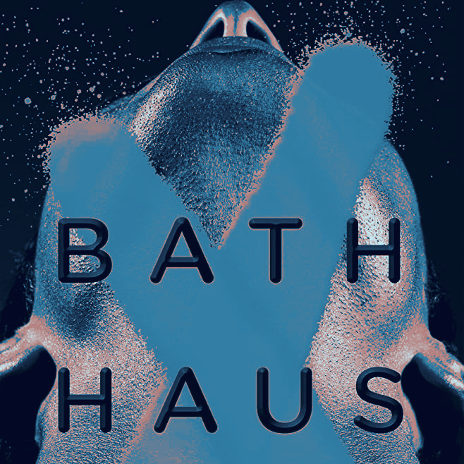 Book cover: a man's neck with a pink spraypainted 'X' and the words 'Bath Haus'.